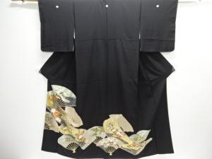 金彩扇・巻物に牡丹・孔雀模様刺繍留袖(比翼付き)
